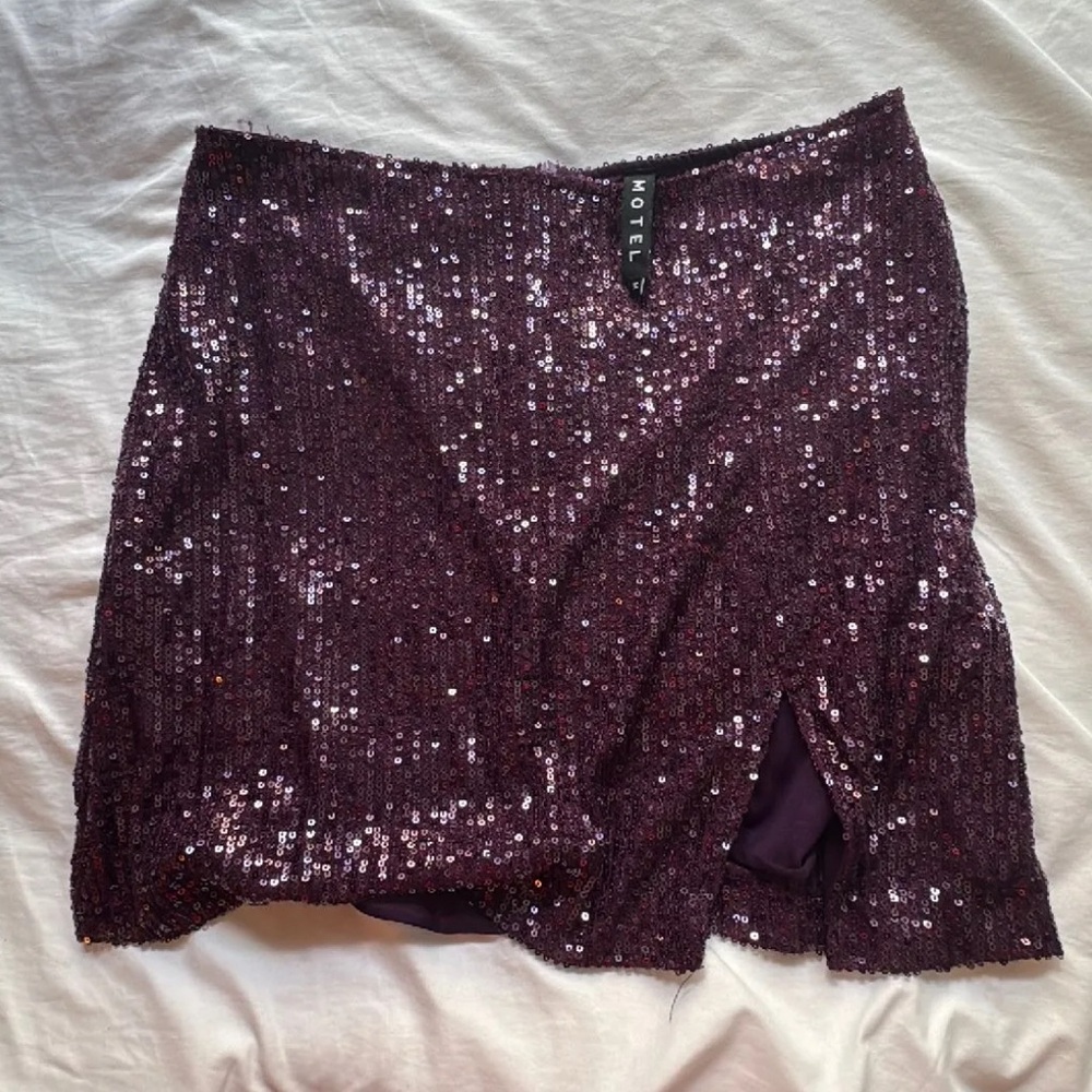 Motel Purple Sequin Mini Pencil Skirt